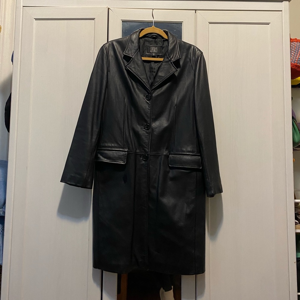 J. Percy vintage black leather coat
